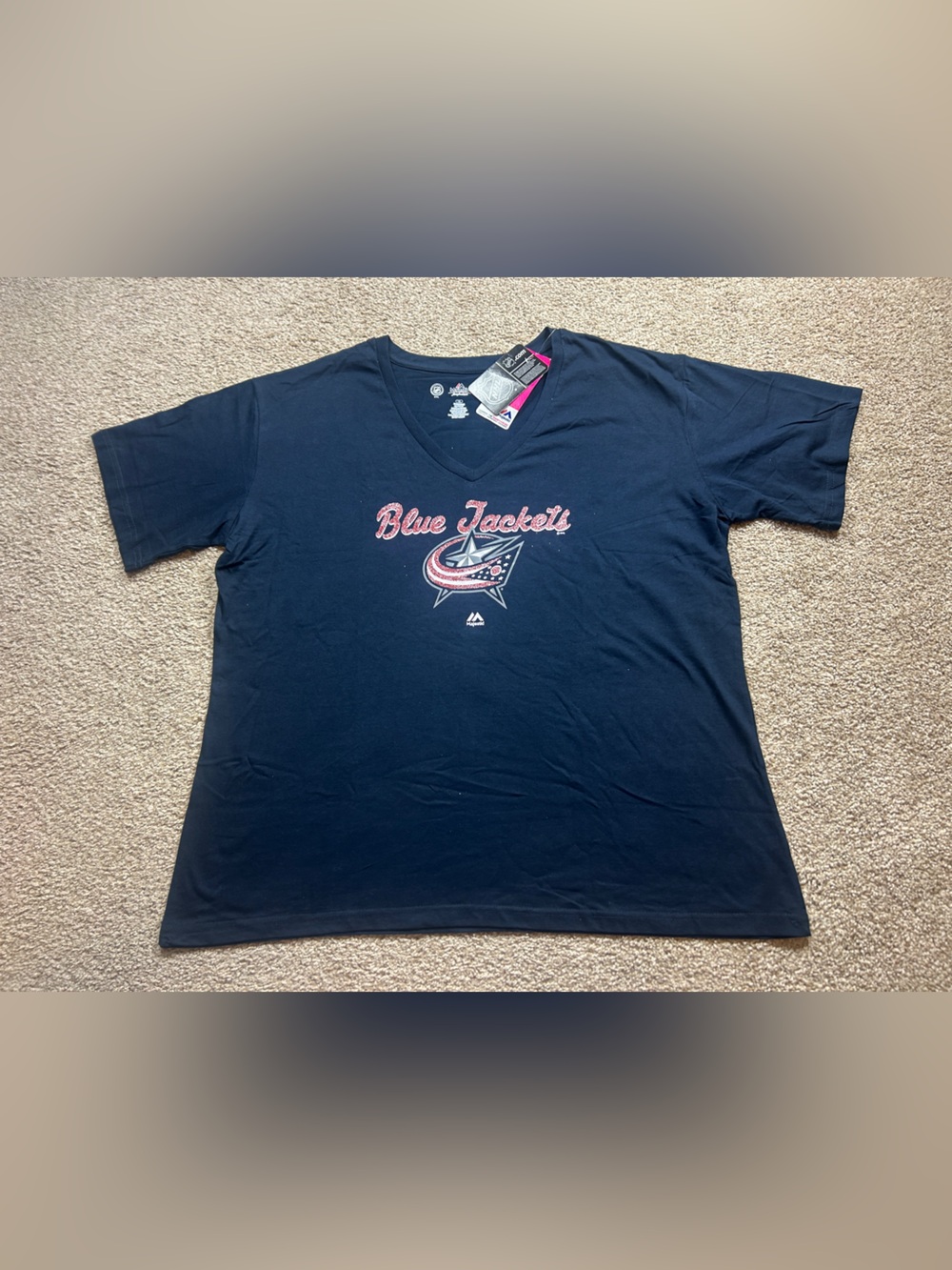 Majestic Columbus Blue Jackets Women's NHL Graphic T-Shirt Navy NWT Size 1XL